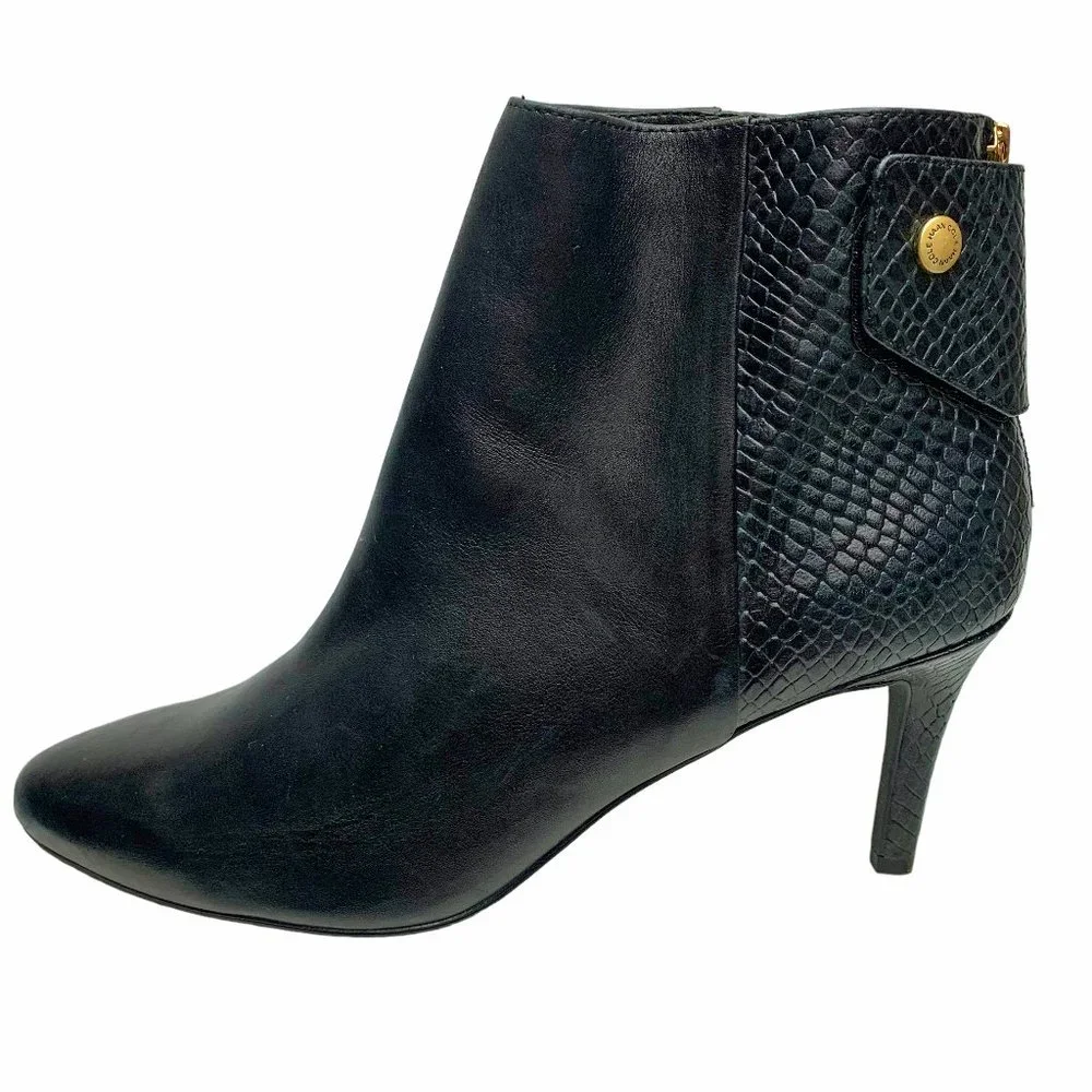Cole‎ Haan Grand.Os Claremont Black and Smooth Embossed Leather Booties